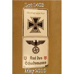 Lot of 5 items consisting of: Two 1960's  reproduction enamel on tin fantasy signs and Three  origin