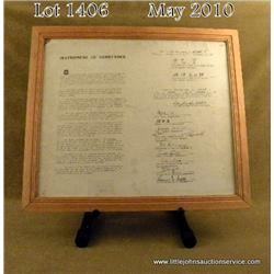 Interesting period copy of the WW II Instrument of  Surrender ending the war with Japan, framed,  ap
