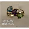 Image 2 : 10 karat yellow gold ladies three stone design  ring set with Amethyst, blue topaz and peridot  weig