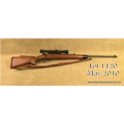 Sporterized Mauser Model 98 bolt-action rifle,  nazi proofed, 7.92mm cal., 24” barrel, re-blued  fin