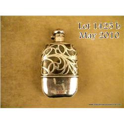 Great inscribed military glass drinking flask,  overlaid with silver base, design and cap, in  excel