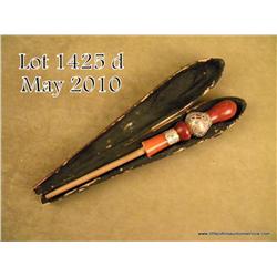 Ornate stem for a hooka in a leather covered wood  carry case, approx. 14” overall and in very good 