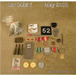 Small box lot of mostly American and some German  ribbon bars, insignia, and various military  assoc