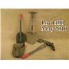Image 1 : Lot of three U.S. military trench tools including  an iron pick with wood handle and green woven bel