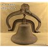 Image 1 : Large old cast iron bell and cast iron hanger  marked “C.S. Bell, Hillsboro, O.” in overall  unclean