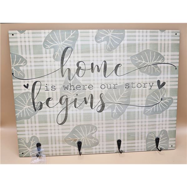 Home is Where Our Story Begins Wall Plaque w/ Key Hooks