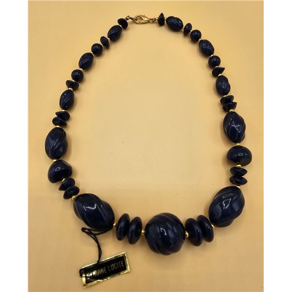 Black Lucite Bead Necklace w/ Claw Close