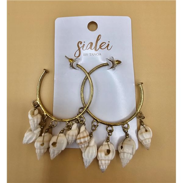 Sialei by Tanoa Hoop Earrings w/ Dangling Seashells
