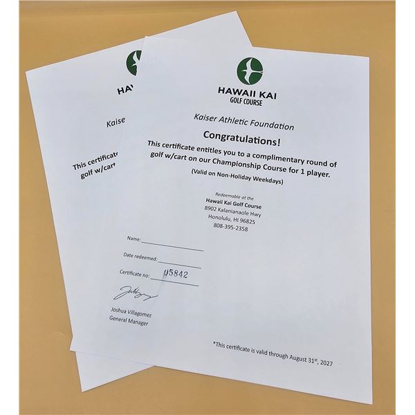 Hawaii Kai Golf Course Certificate for 1 Round of Golf w/ Cart for 1 Player