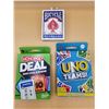 Image 2 : Qty 3 Card Games: Standard Playing Card, Uno Teams & Monopoly Deal
