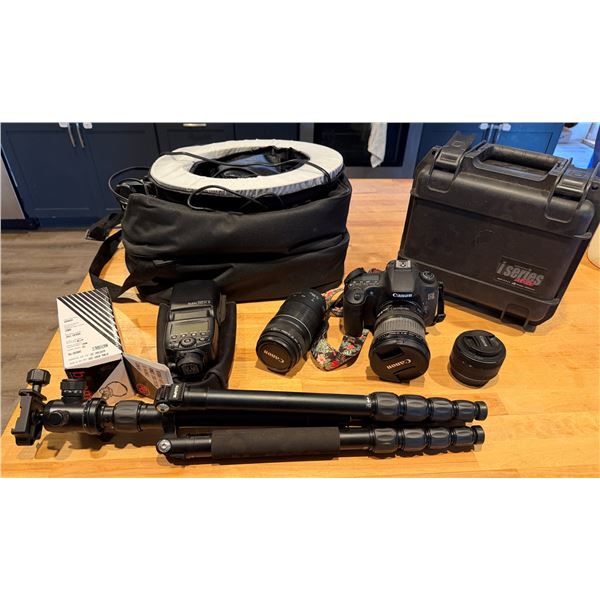 Canon EOS 80D DSLR Camera w/ Multiple Lenses, Flash, Tripod, Light Ring & Hard Case