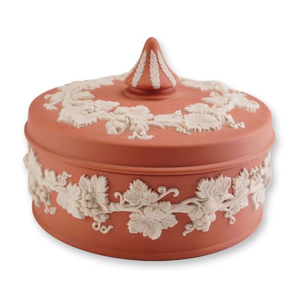 Wedgwood Terracotta Jasperware Lidded Box with White Grapevine Reliefs