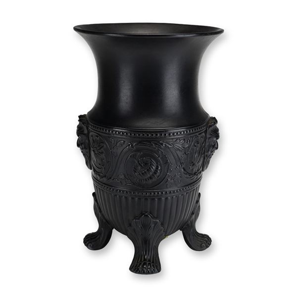 Wedgwood Black Basalt Footed Vase with Satyr Masks