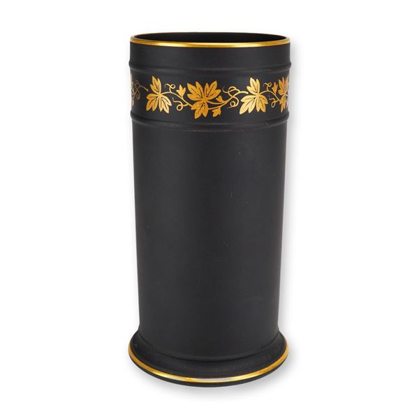 Wedgwood Black Basalt Gilded Spill Vase
