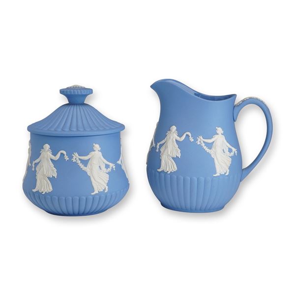 2pc Wedgwood Jasperware Lidded Sugar Bowl and Creamer