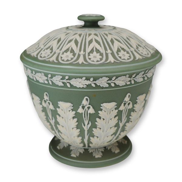 Wedgwood Sage Green Jasperware Lidded Sugar Bowl