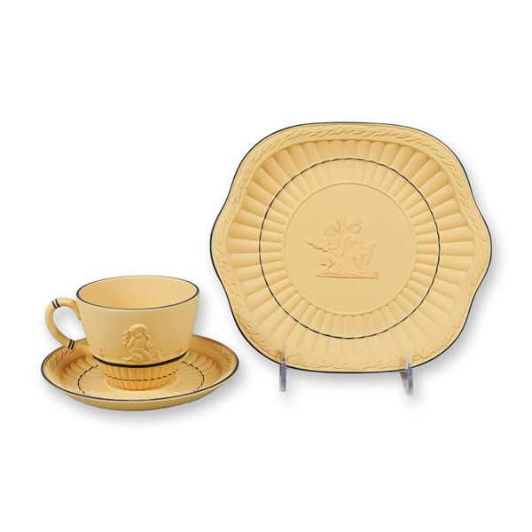 A Trio of Wedgwood Primrose and Cobalt Jasperware Tableware