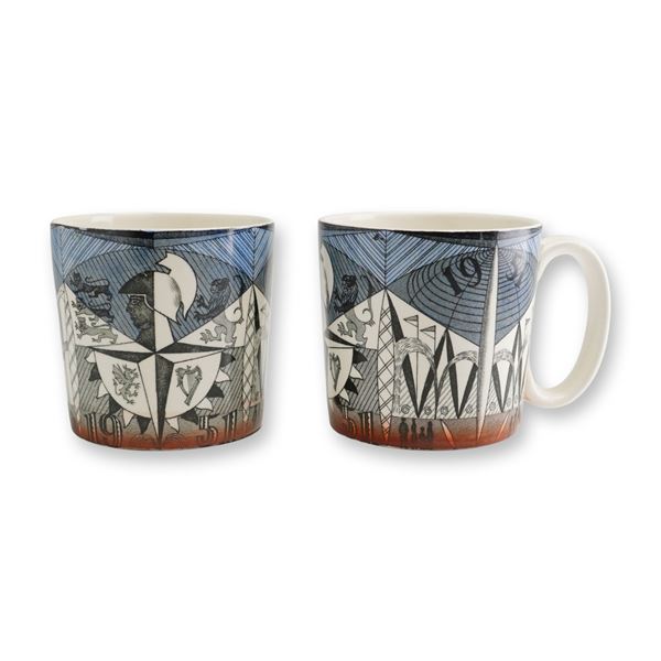 2pc Wedgwood Earthenware Festival of Britain Mugs Designed by Norman Makinson