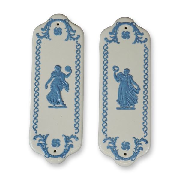 Pair of Wedgwood of Etruria & Barlaston Embossed Queen's Ware Door Finger Plates, Dancing Hours