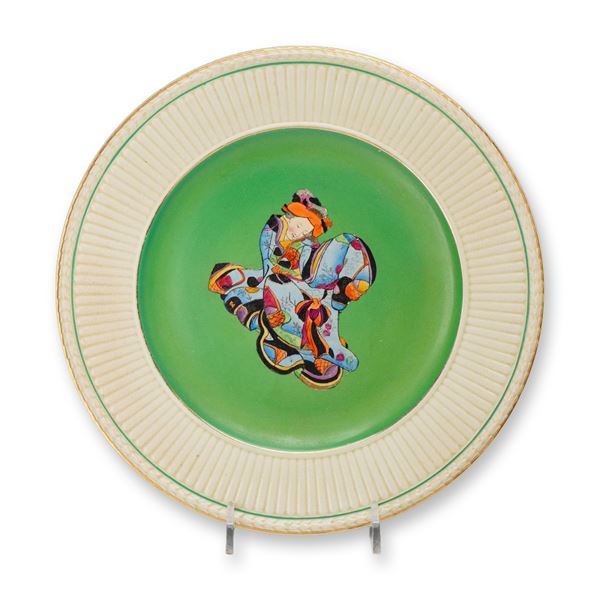 Wedgwood Queensware Edme Shape Dessert Plate with Japanese Lady Enamel Decoration