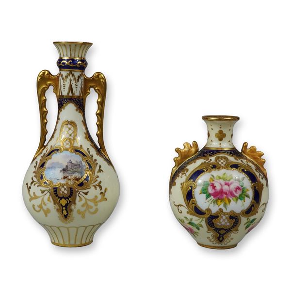 2pc Wedgwood Small Porcelain Gilded Vases