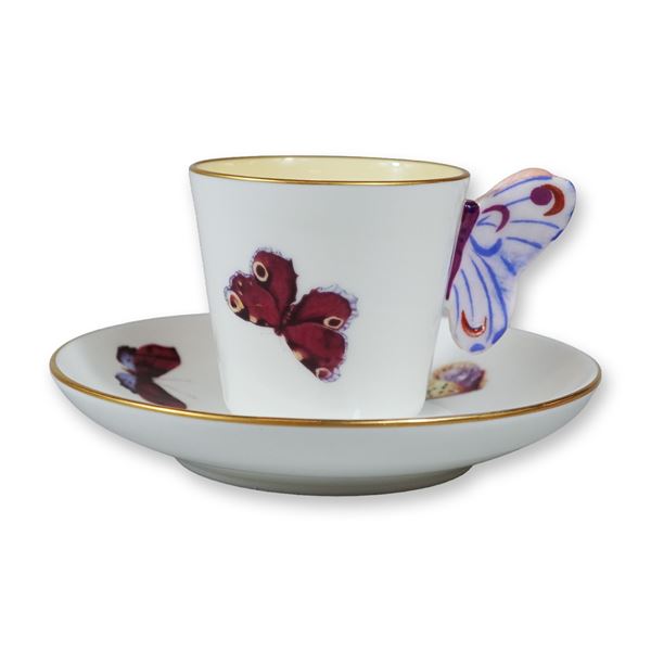 2pc Wedgwood Butterfly Pattern Bone China Small Cup and Saucer
