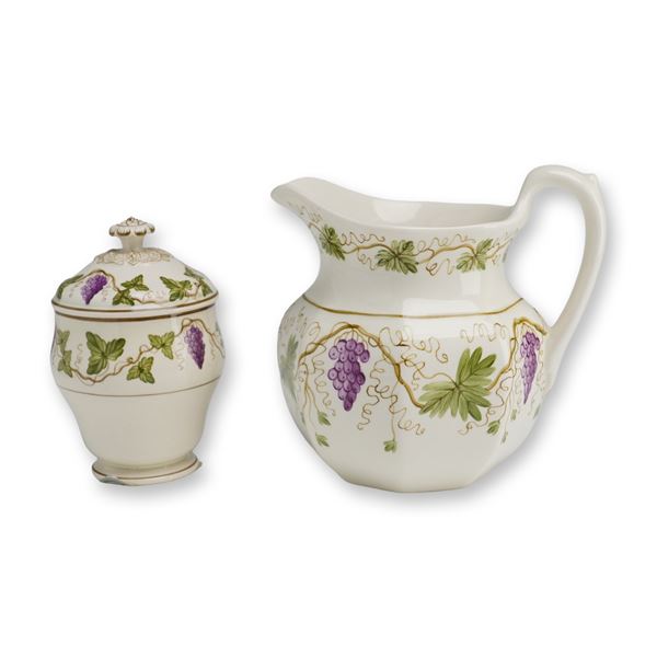 2pc Wedgwood Etruria & Barlaston Grape Motif Creamer and Lidded Sugar Bowl