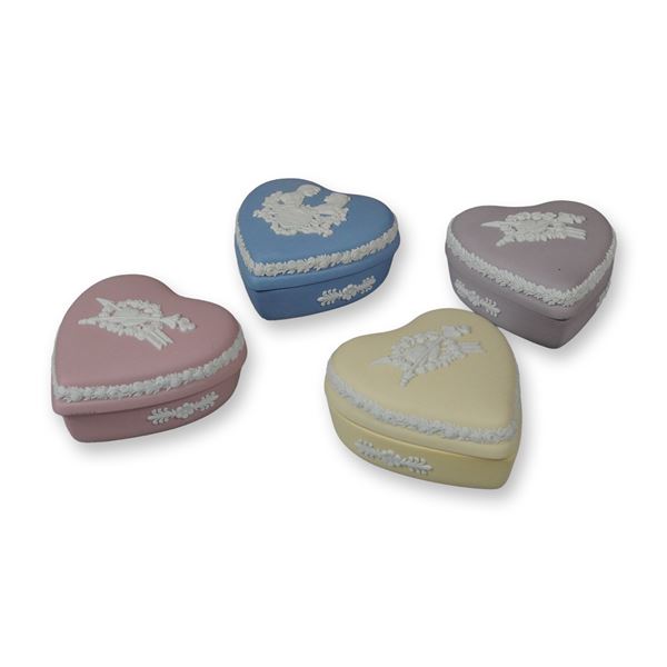 4pc Wedgwood Jasperware Heart-Shaped Trinket Boxes