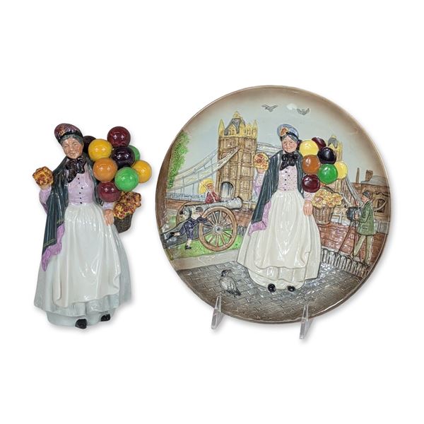 Royal Doulton Biddy Penny Farthing Figurine HN1843 and Relief Plate