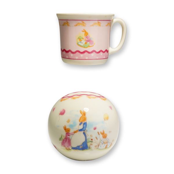2pc Royal Doulton Bunnykins Sweet Hearts Mug and Money Bank