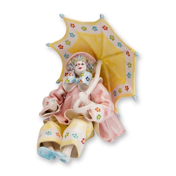 Gump's Italian Ceramic Seated Clown with Parasol