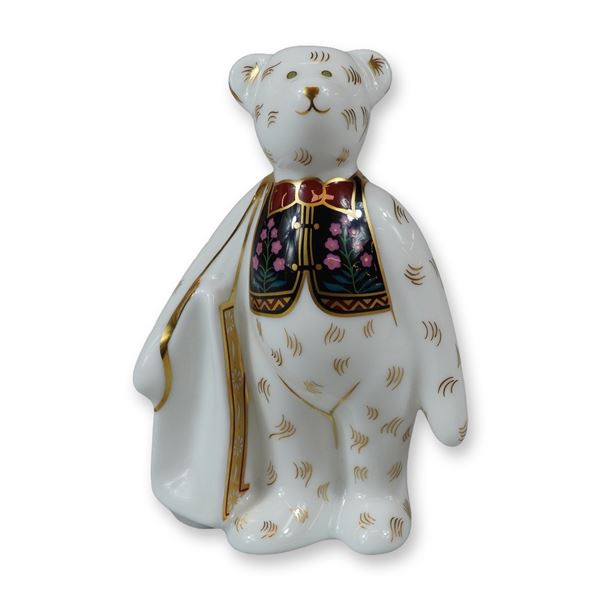 Royal Crown Derby Signed Porcelain Miniature Shopper Bear Figurine
