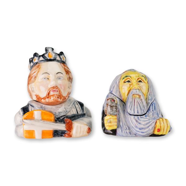 2pc Kevin Francis Prototype Face Pots, Merlin and King Richard the Lionheart
