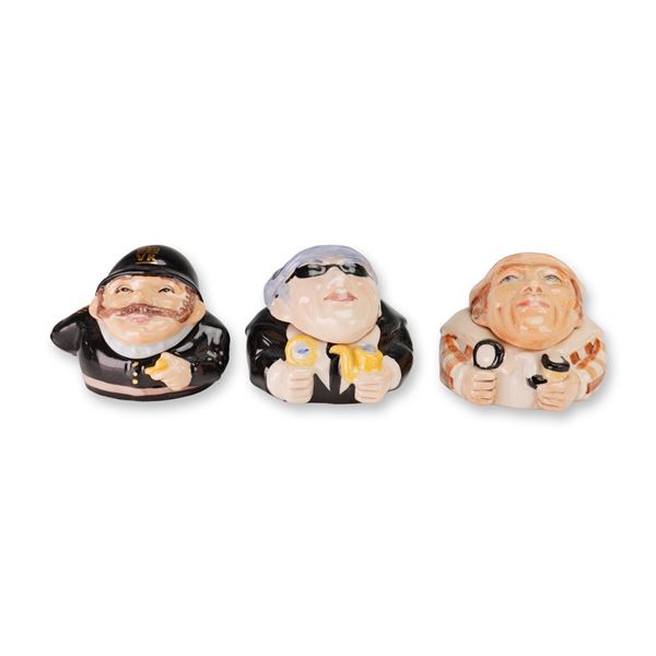 3pc Kevin Francis Ceramic Face Pots, British Bobby and Sherlock Holmes
