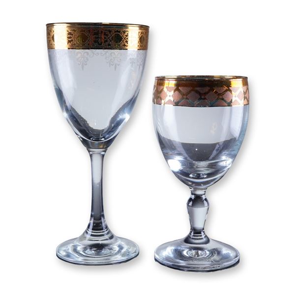 2pc Gold Rim Crystal Glassware