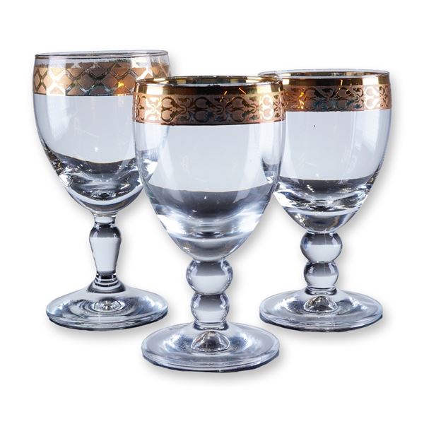 3pc Gold Rim Crystal Wine Glasses