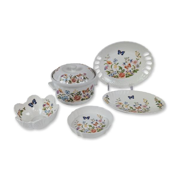 Five-Piece Collection of Aynsley Cottage Garden Tableware