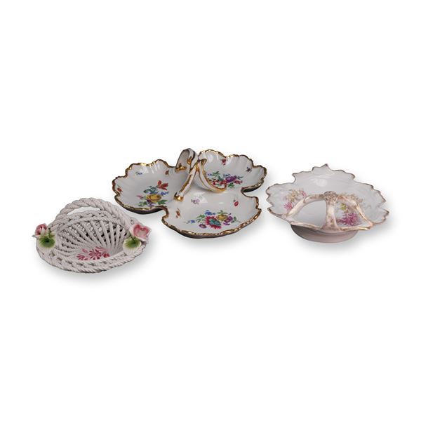 Three Limoges and Capodimonte Decorative Porcelain Serving Baskets
