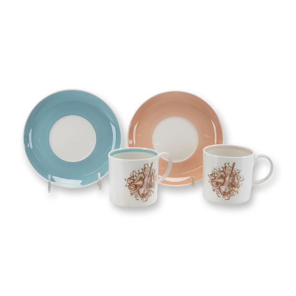4pc Susie Cooper Bone China Musical Coffee Cups and Saucers
