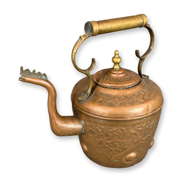 Moroccan Copper and Brass Tea Kettle with Chased Decoration