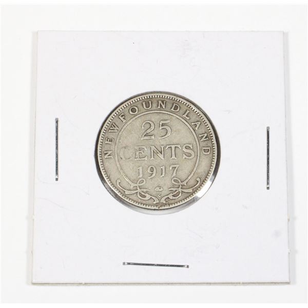 #50 WW1 1917 25 Cents Newfoundland Silver Coin