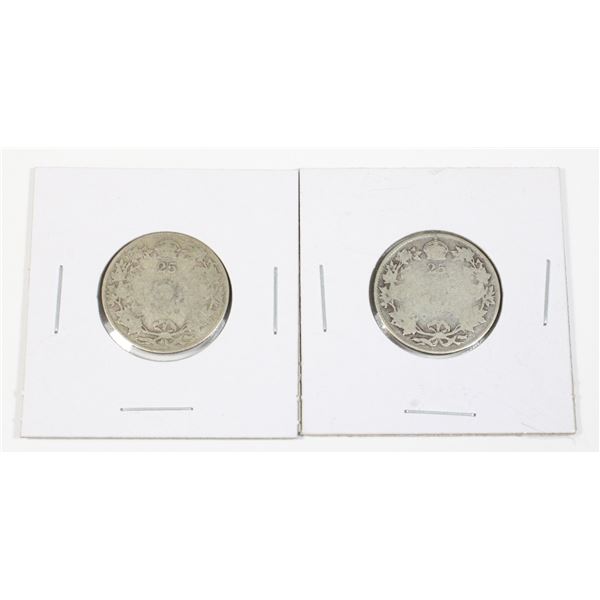 #51 Lot 1910's Worn 25 Cents Canada Silver Coins