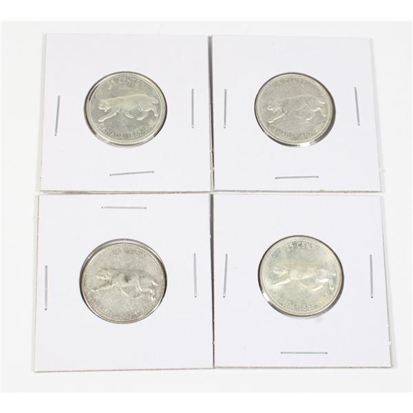 #54 1967 25 Cents Canada Silver Coin Lot 4 Bobcat