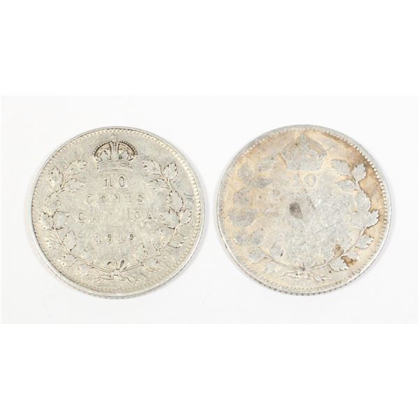 #58 1915 1919 10 Cents Canada Silver Coins Lot