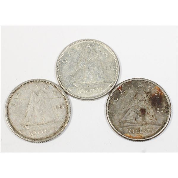 #62 1962 1963 10 Cent Silver Dimes Canada Lot