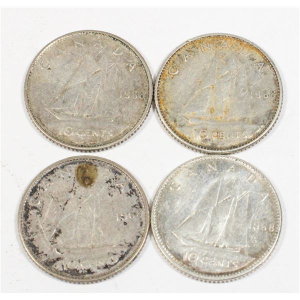 #63 1968 10 Cent Silver Dimes Canada Lot of 4