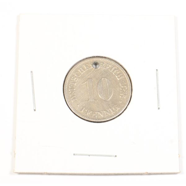 #69 1875 Imperial Germany 10 Pfennig Coin Holed
