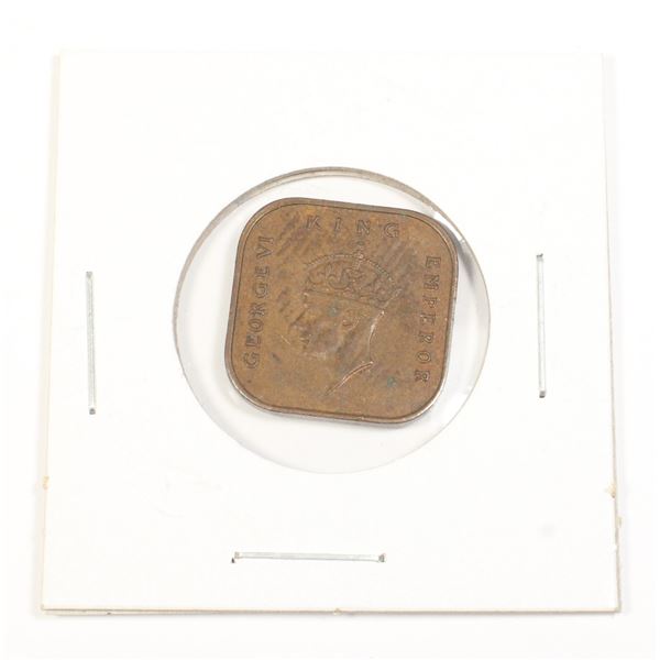 #71 WW2 1945 Malaya 1 Cent Coin British Empire