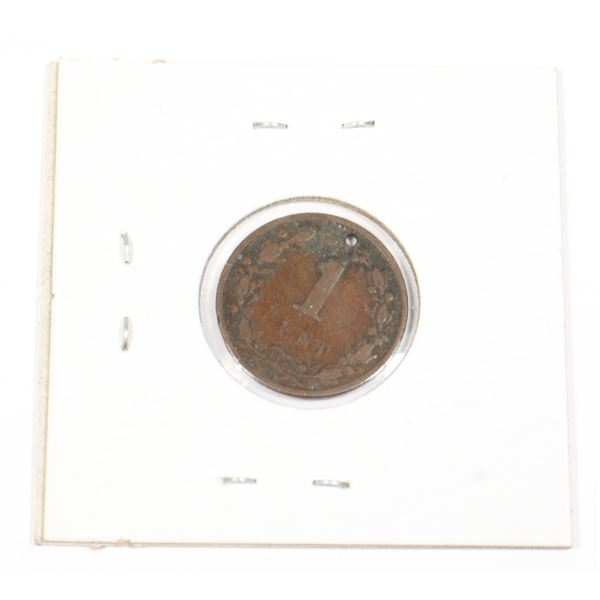 #72 1900 Netherlands 1 Cent Coin Holed