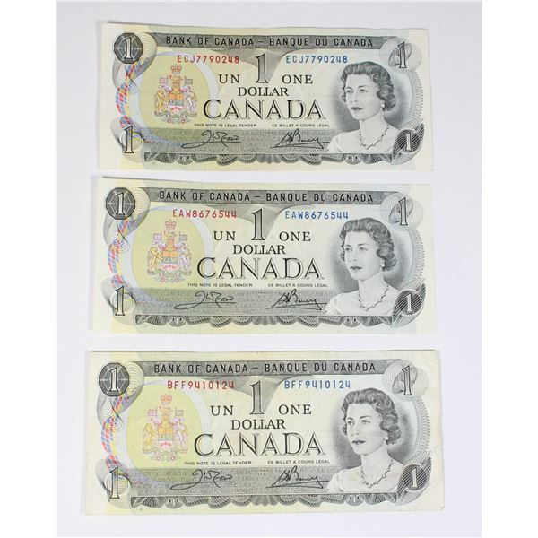 #78 1973 Canada $1 One Dollar Bill QEII Lot of 3